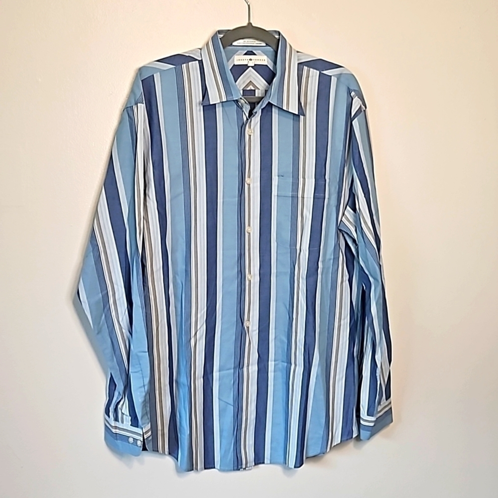 Joseph Abboud 100% Cotton Blue stripe Button Up Dress Shirt size Large EUC